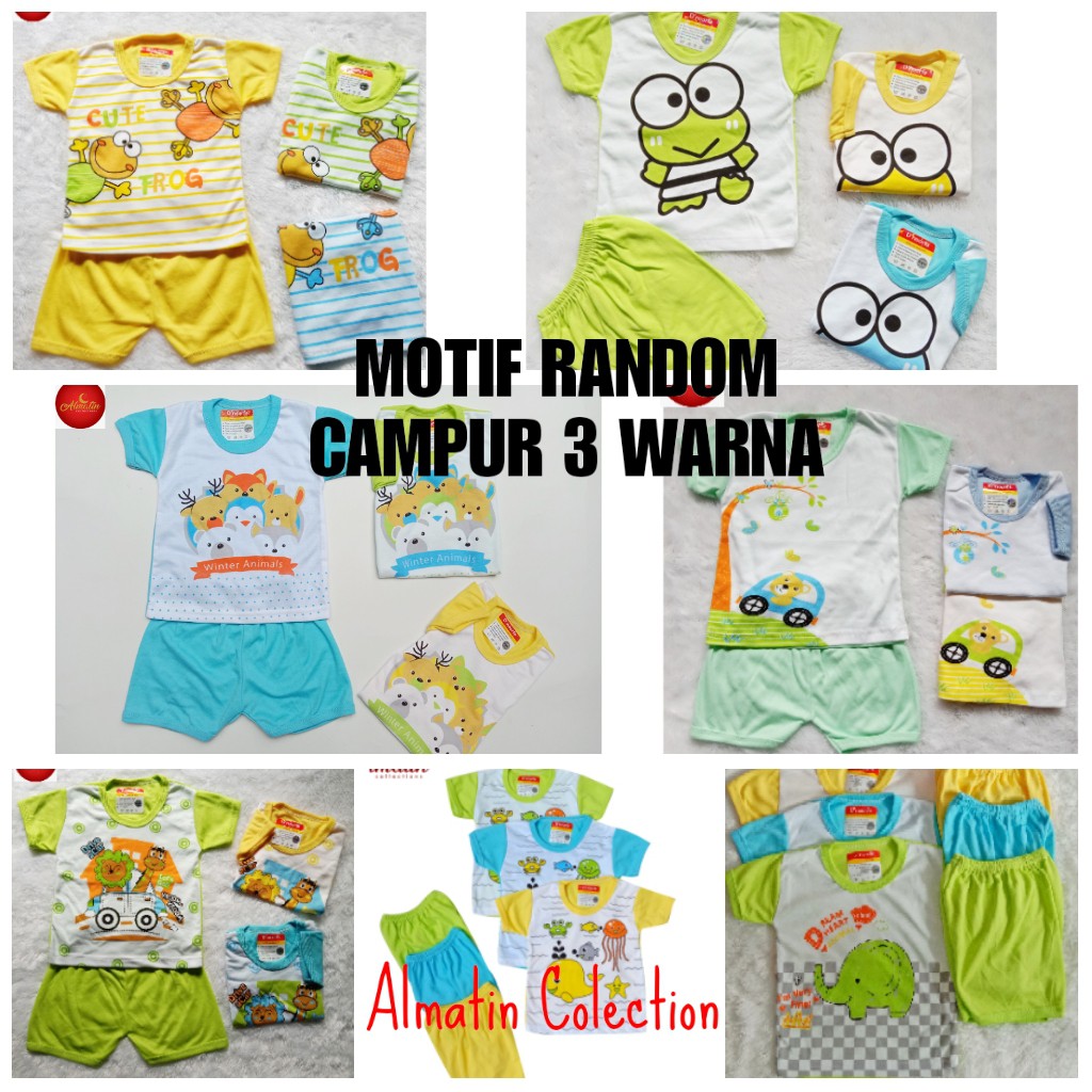 3 STEL SETELAN PENDEK BAJU BAYI [ MOTIF RANDOM ] / BAJU BAYI TANGAN PENDEK