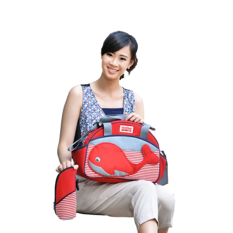 Dialogue Baby Tas Sedang +Tempat Botol Susu Whales Series - DGT7133 Warna Navy / Merah