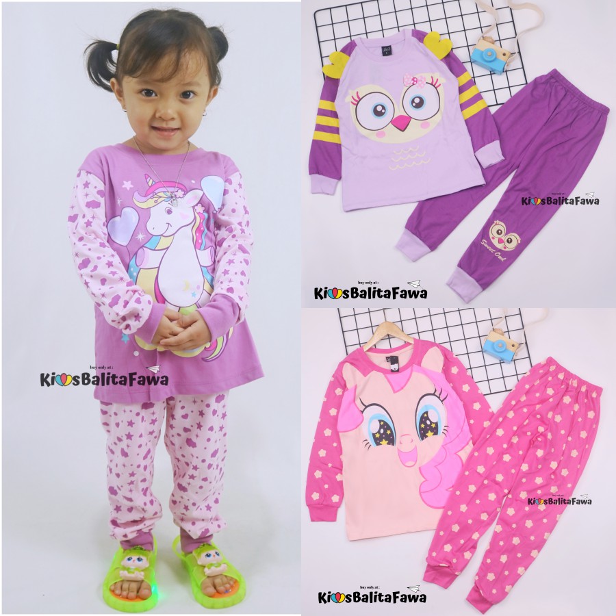 (4-6 Tahun) Piyama Za-ra Kids / EXPORT Quality Baju Tidur Karakter Kaos Lengan Celana Panjang