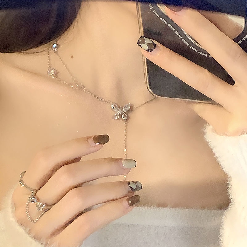 IFYOU Kalung Choker Desain Kupu-Kupu Hati Aksen Mutiara Gaya Korea Untuk Wanita