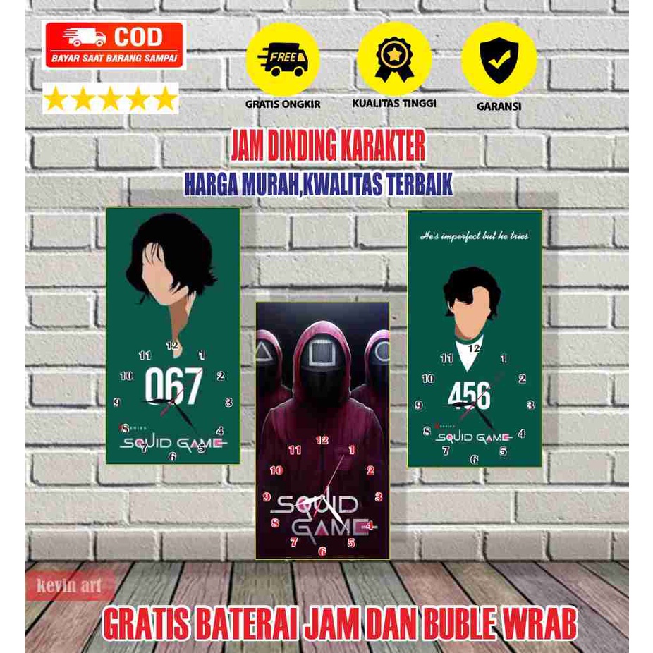 Jam Dinding Besar DIY Dekorasi Ruangan Quartz Creative Design Diameter 15cm Karakter Squid Game Series Unik Terbaru Murah Minimalis