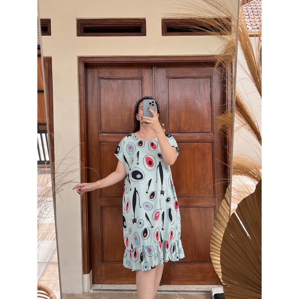 Daster Viral | Daster Ruffle Rayon | Daster Kekinian-Abstrak biru