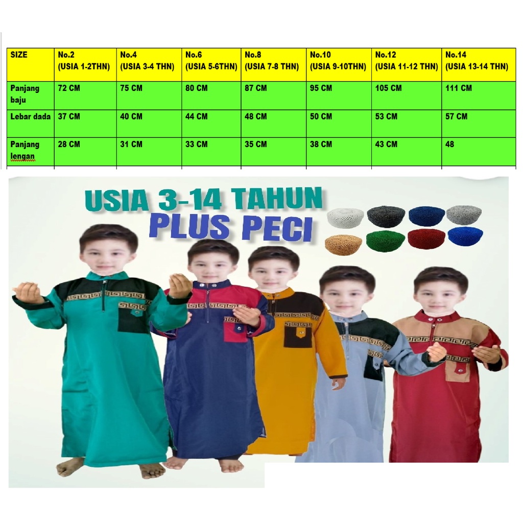 AL-IKHWAN/JUBAH ANAK  LIST GOLD USIA 3-14 TAHUN/ GAMIS PAKISTAN ANAK