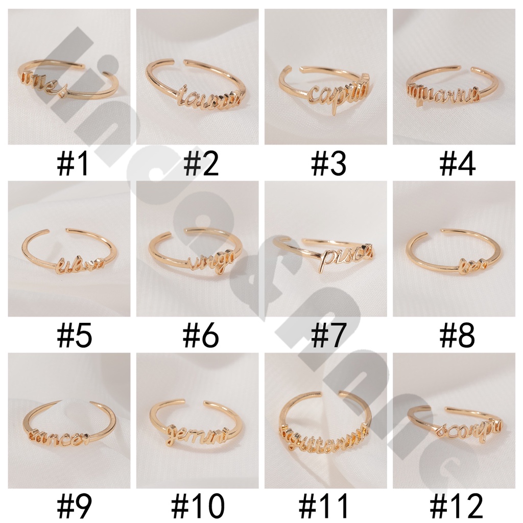 Cincin Wanita Desain 12 Rasi Bintang Warna Emas / Cincin Dua Belas Zodiak Sederhana Import