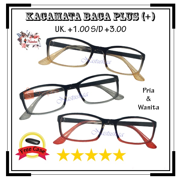 KACAMATA BACA PLUS (+) UK. +1.00 S/D +3.00 BINGKAI KOMBINASI 2 WARNA UNTUK PRIA DAN WANITA KACA MATA RABUN DEKAT FREE BOX