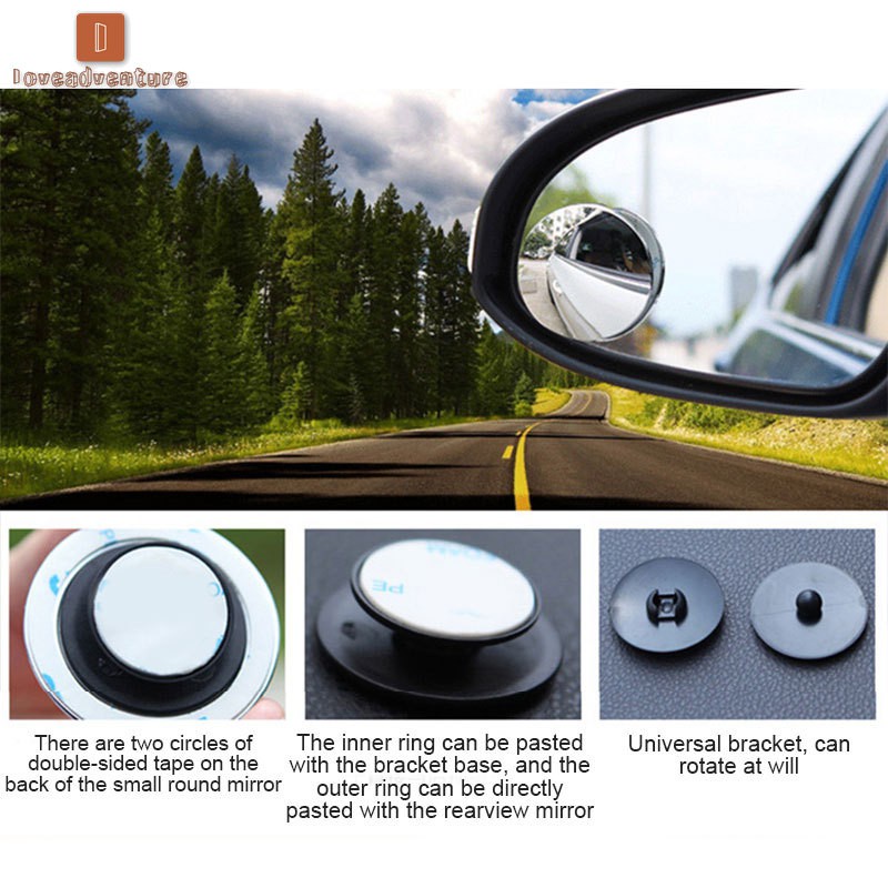 2 PCS Universal   Blind Spot ROUND Mirror Car Round Convex Rear View Mirror 360 Degree Adjustable / CERMIN TAMBAHAN SPION MOBIL / CERMIN SPION MOBIL