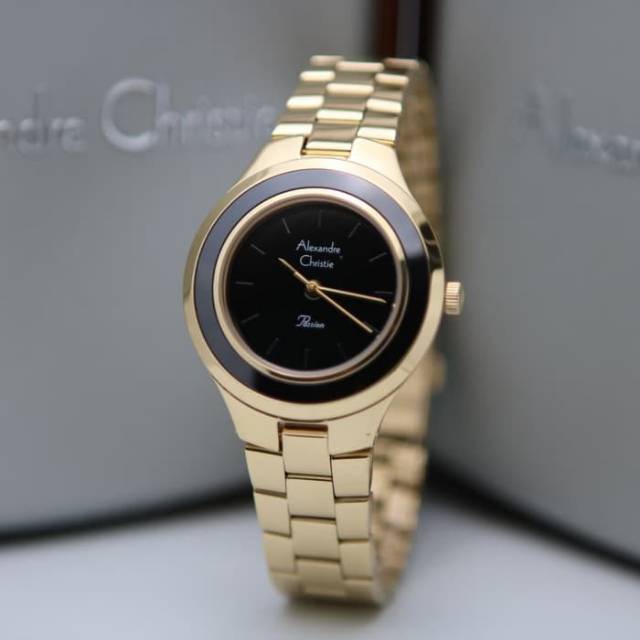 JAM TANGAN CEWEK / WANITA ALEXANDRE CHRISTIE AC 2821 GOLD BLACK