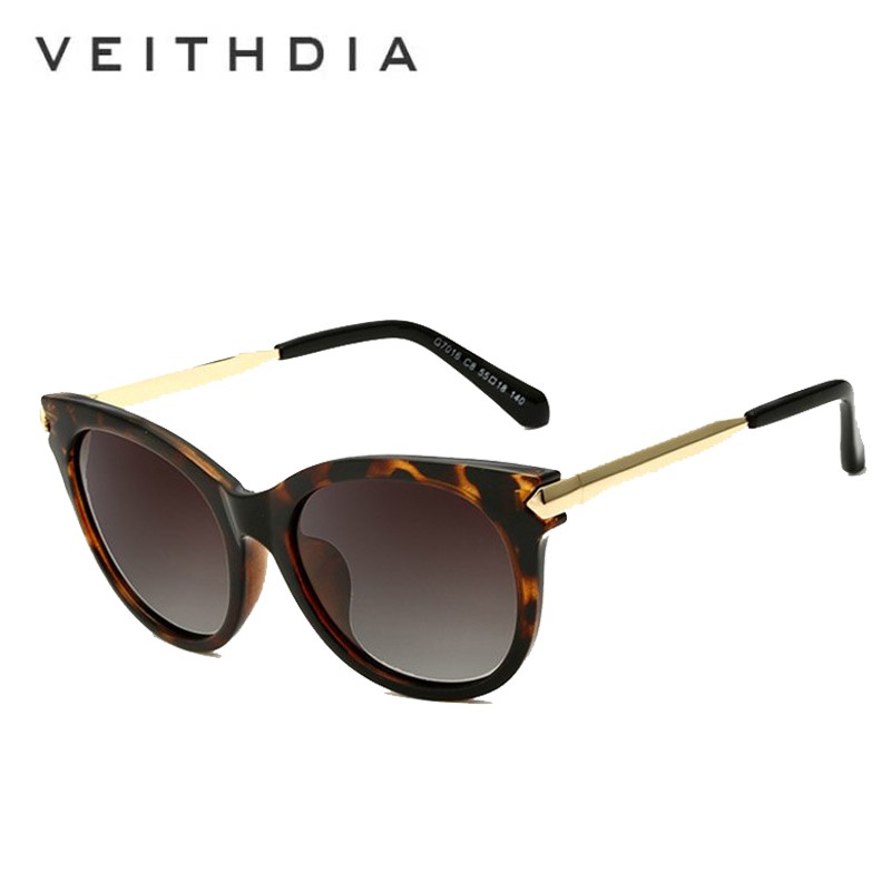 VEITHDIA 7016 Kacamata Hitam Wanita Cat Eye Polarisasi Aluminium dan Travel Free Hardcase Original