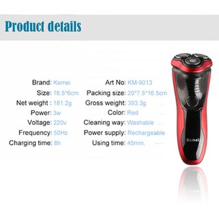 KEMEI KM-9013 Men Rechargeable Triple Floating Blade Shaver