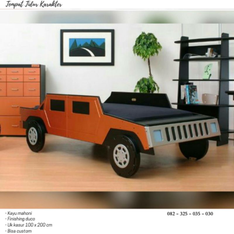 Ranjang Tempat Tidur Anak Laki-laki Model Jeep Minimalis Modern Karakter Bentuk Mobil