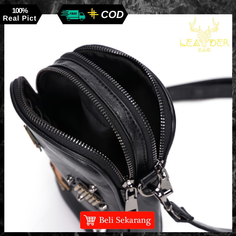 Tas Selempang HP Kulit Pria Import Distro Model Terbaru Dan Trendy Warna Hitam Atau Tas Kulit Cowok