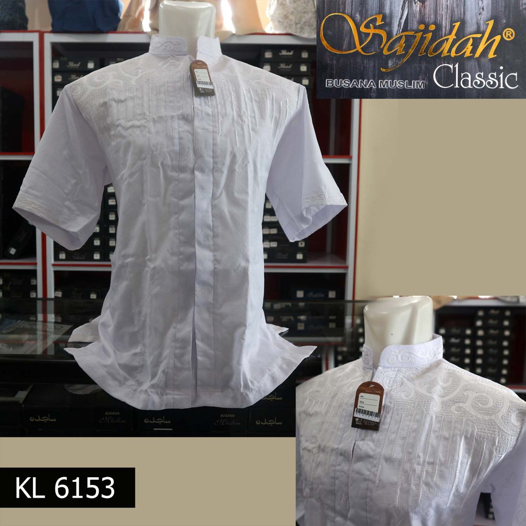baju muslim koko putih lengan pendek SAJIDAH KL 6153