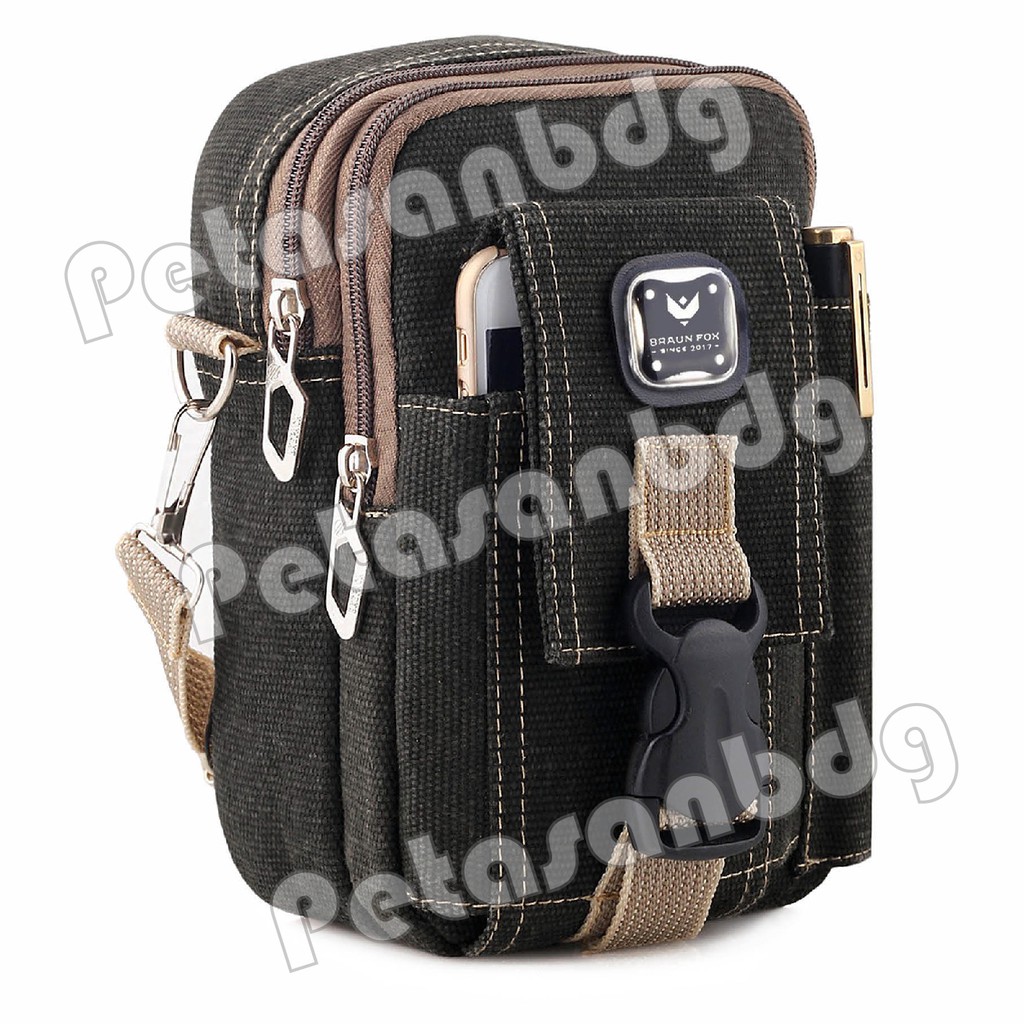 RTM - Braun Fox Mini Dutcher Tactical Molle Canvas Waist Small Bag Military - Dark Grey