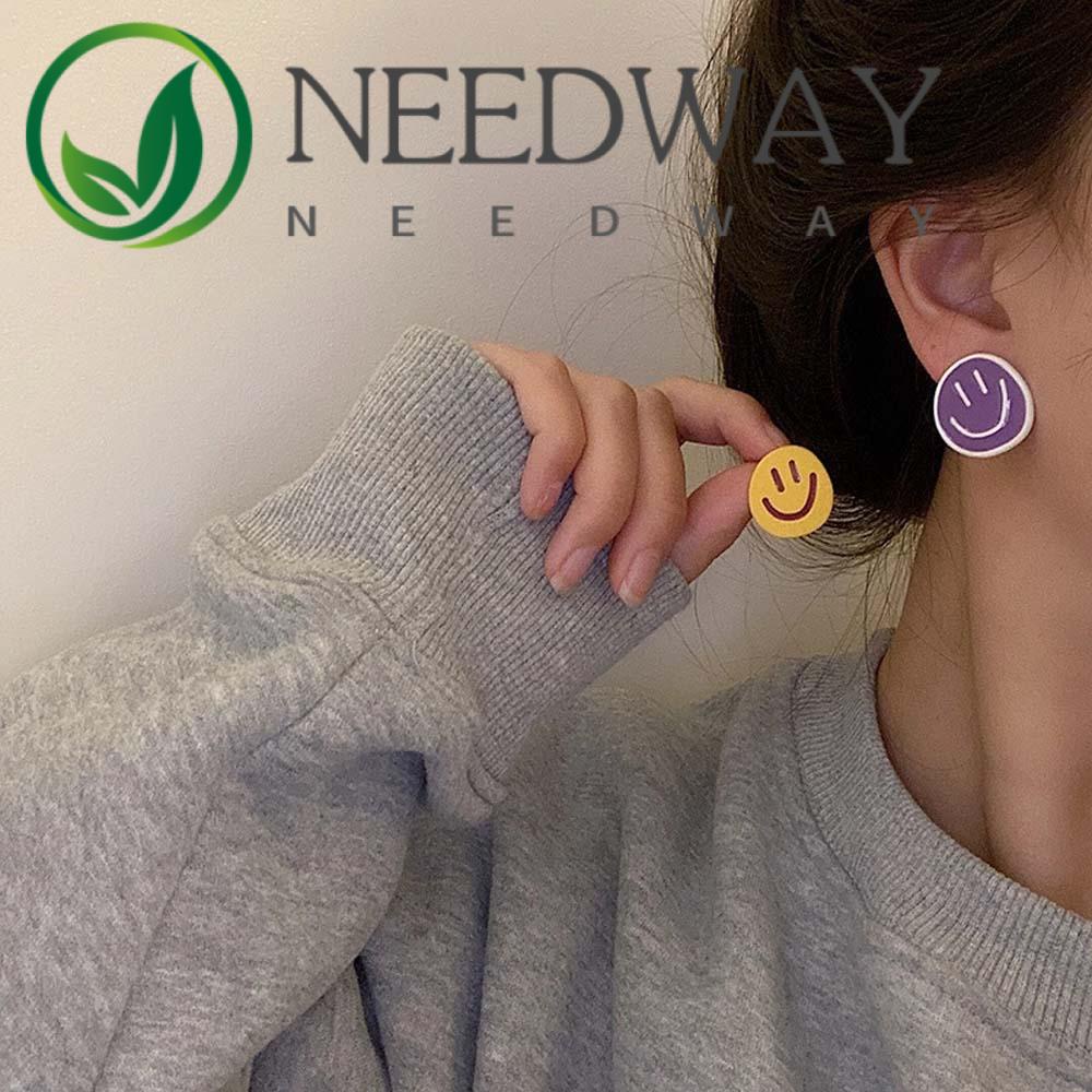 Needway  Trend Smile Earrings Sweet Fashion Jewelry Stud Earrings Women Asymmetrical Cute Korean Cartoon Girls Alloy/Multicolor