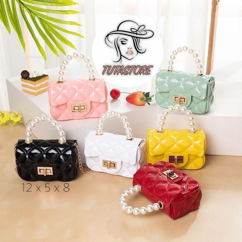 TAS SLEMPANG ANAK TAS MINI MUTIARA GAGANG MUTIARA TAS JELLY MINI ANAK PEREMPUANSLING BAG ANAK