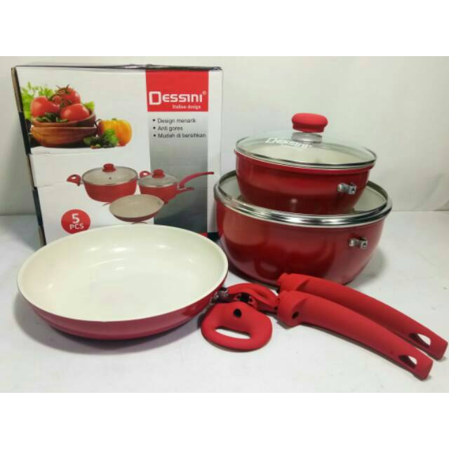  Dessini  panci  set ceramic 5pc panci  keramik  anti gores 