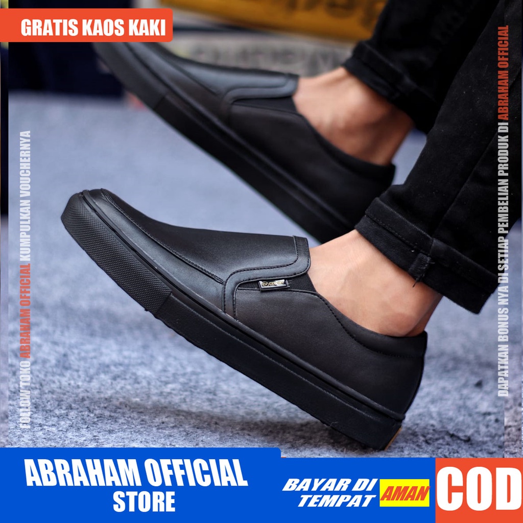 ABRHM x MANJI Sepatu Slip On Pria Sepatu Pria Casual Kulit Asli Sepatu Casual Cowok / Cowo Sepatu Kasual Slop Anti Slip Semi Formal Kerja Kuliah Gaya Santai Keren Kekinian Original Murah Terlaris