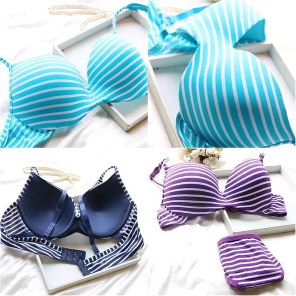 Barang Berkualitas   Paket Bra BH Dan Celana Dalam Wanita CD BRA Set Motif Garis Belang   Murah