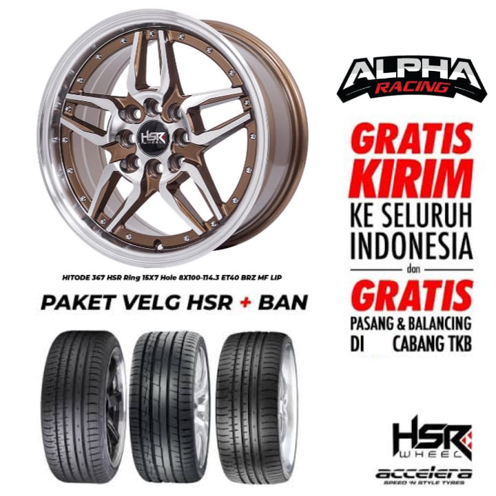 Paket Velg Plus Ban Mobil Ring15 HSR Untuk Brio, Calya, Agya, Xenia, Siron, Datsun Dll