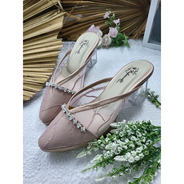 sepatu alexna rosegold 7cm kaca