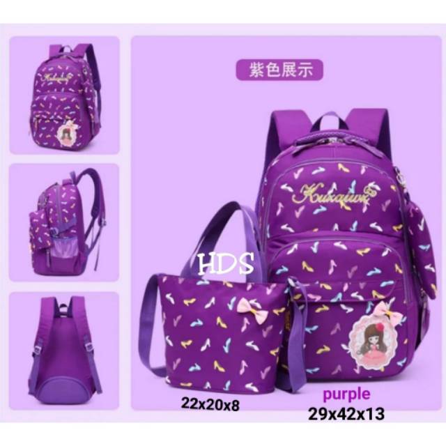 Fashion backpack 2in1 motif sepatu barbie hds