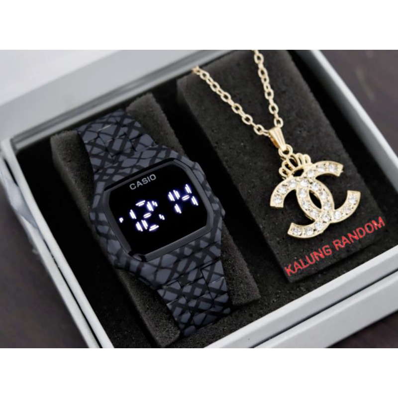 (B3)JAM TANGAN CASIO DIGITAL TOUCH SCREEN LEC RANTAI BATIK STEINLESS FREE BOX ORIGINAL + KALUNG