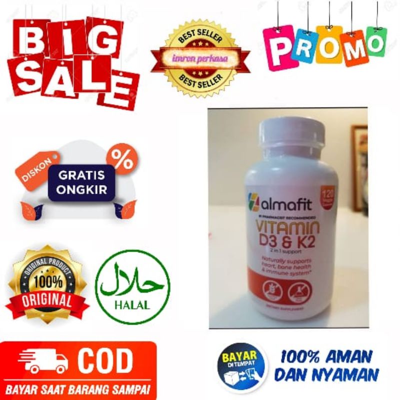 Almafit Origional Vit D3 5000 IU + K2 90 mcg - 120 caps Asli Original