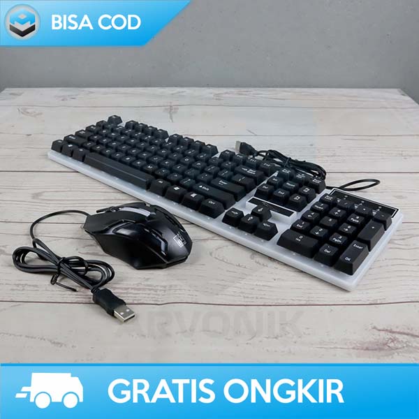 PAKET KEYBOARD MOUSE GAMING MECHANICAL RGB SWITCH DESAIN RETRO G21B