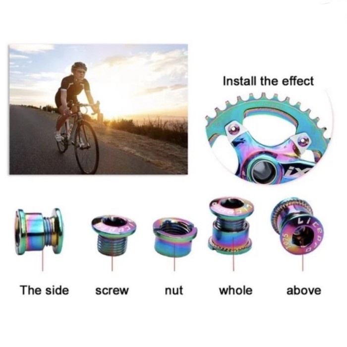 1 pcs Baut chainring LITEPRO pelangi Rainbow bolt nut chainring crank