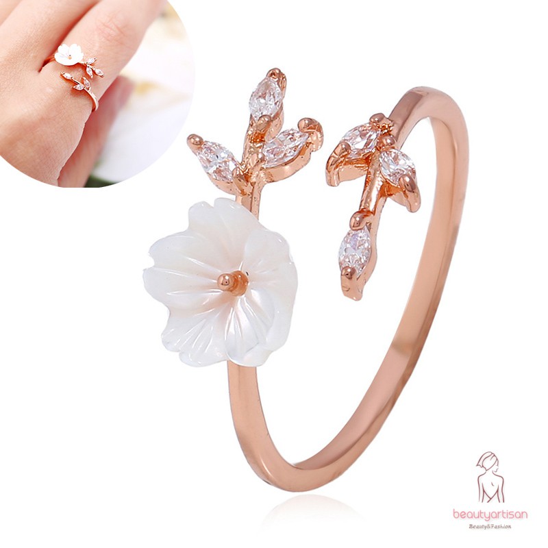 Cincin Open Ring Adjustable Motif Bunga Hias Kristal  