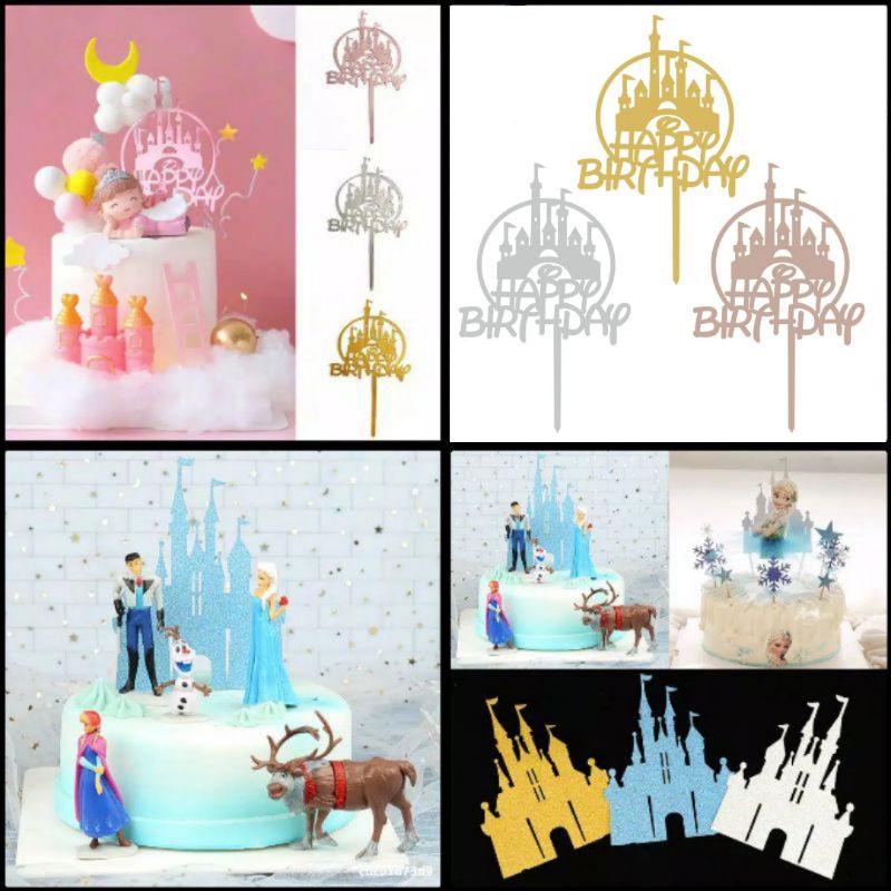 TOPPER ISTANA TOPPER CAKE CASTLE PRINCESS TOPPER HBD TOPPER HAPPY BIRTHDAY