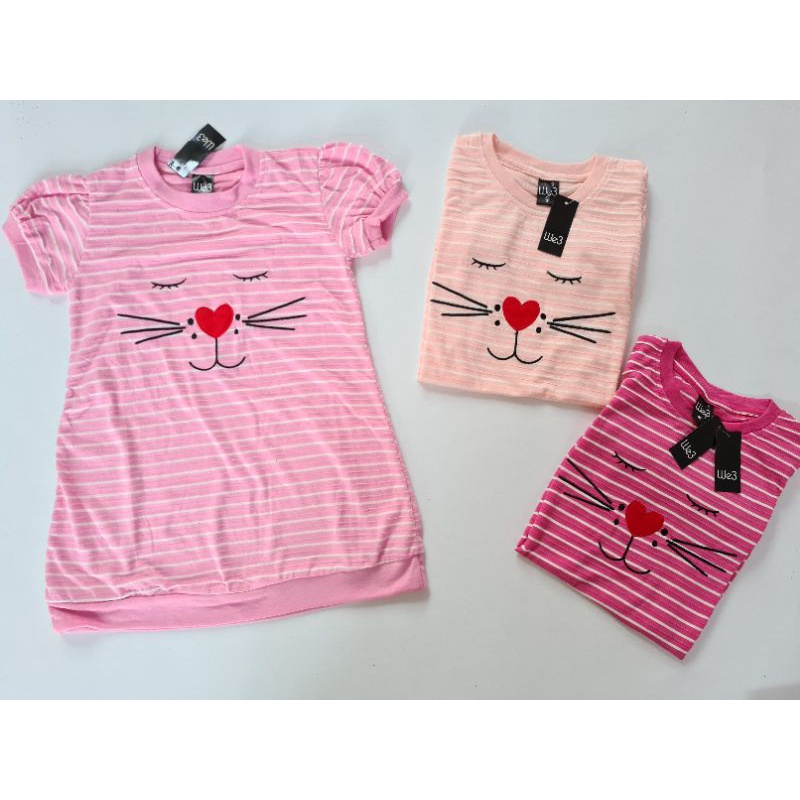 Dress Anak Salur PREMIUM 2-5 Tahun Tunik Anak V3 Motif kucing bordir