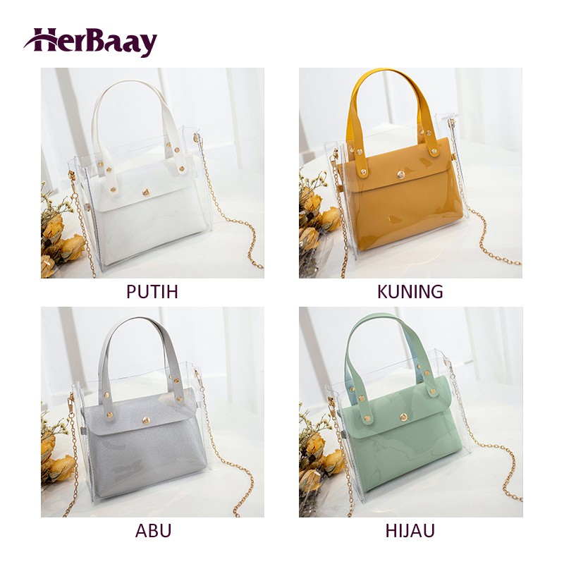 

Herbaay Tas jelly bening tas slempang tahan air set dengan tali model rantai untuk wanita