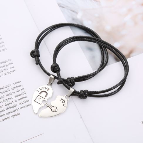 Gelang Couple LOVE PUZZLE PUTIH Kunci Gembok Tali Korea 1,5mm