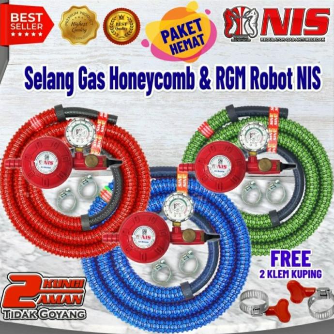 PAKET HEMAT NIS REGULATOR GAS ROBOT + SELANG GAS HONEYCOMB