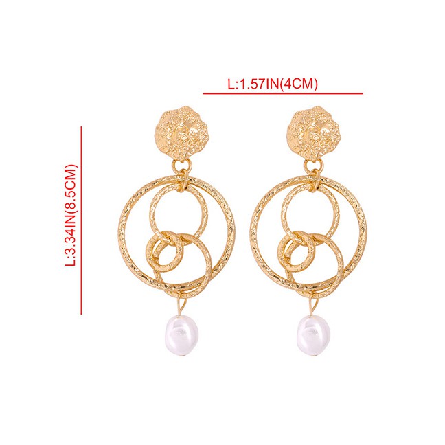 LRC Anting Tusuk Fashion Gold Alloy Flower Pearl Stud Earrings F69551