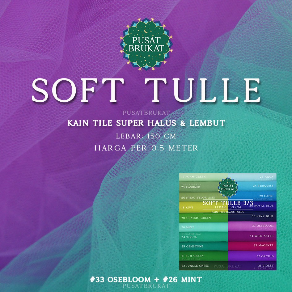 BAHAN SOFT TULLE POLOS - KAIN TILE METERAN / BAHAN TILLE  / TULE POLOS HALUS &amp; LEMBUT [harga utk per 0.5m]