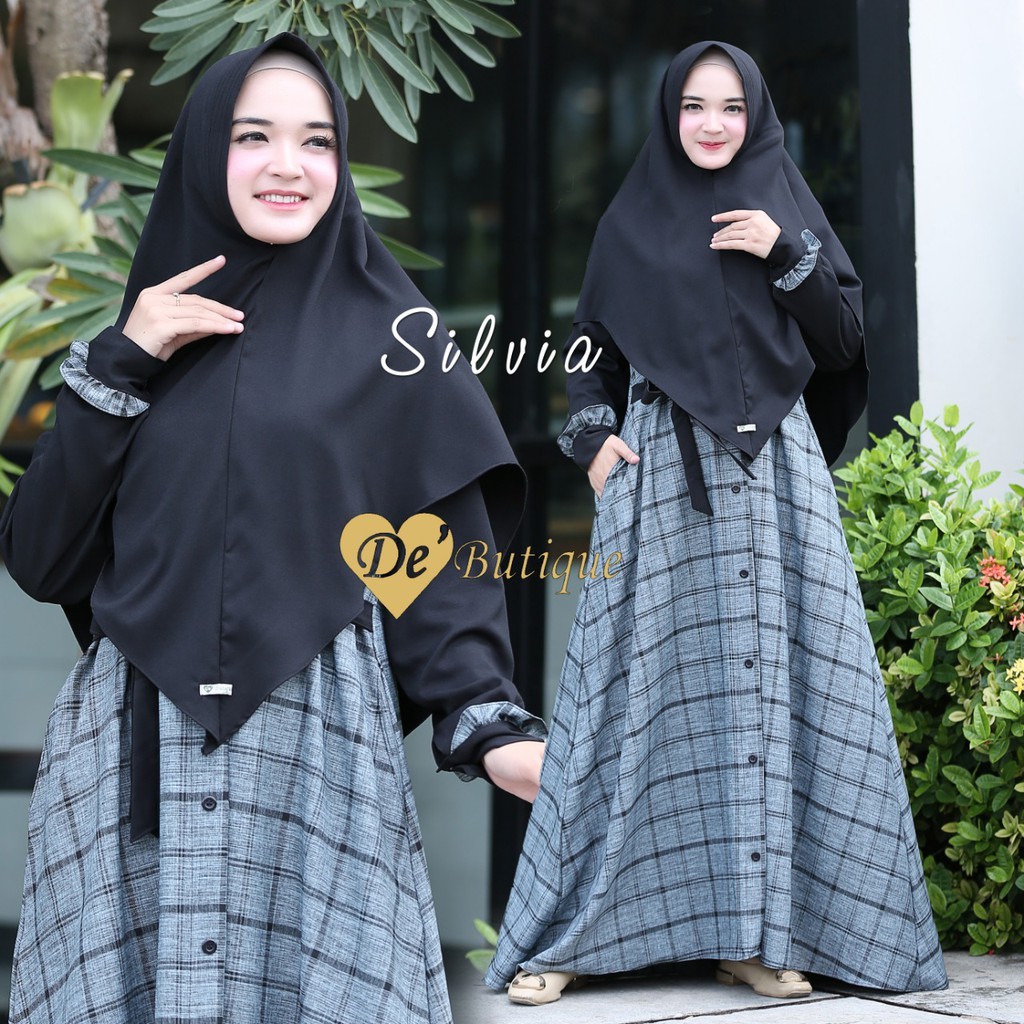 GAMIS TERBARU SILVIA SET SYAR"i/GAMIS ORI deBOUTIQUE/GAMIS KOMBINASI BAHAN ITY CREPE DAN KATUN