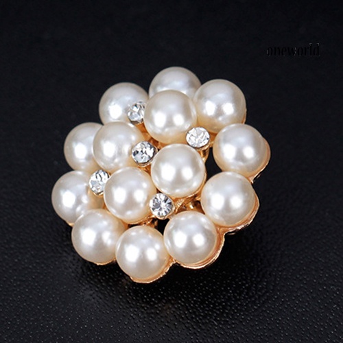 OW@ Flower Rhinestone Imitation Pearl Brooch Pin DIY Bridal Wedding Bouquet Decor