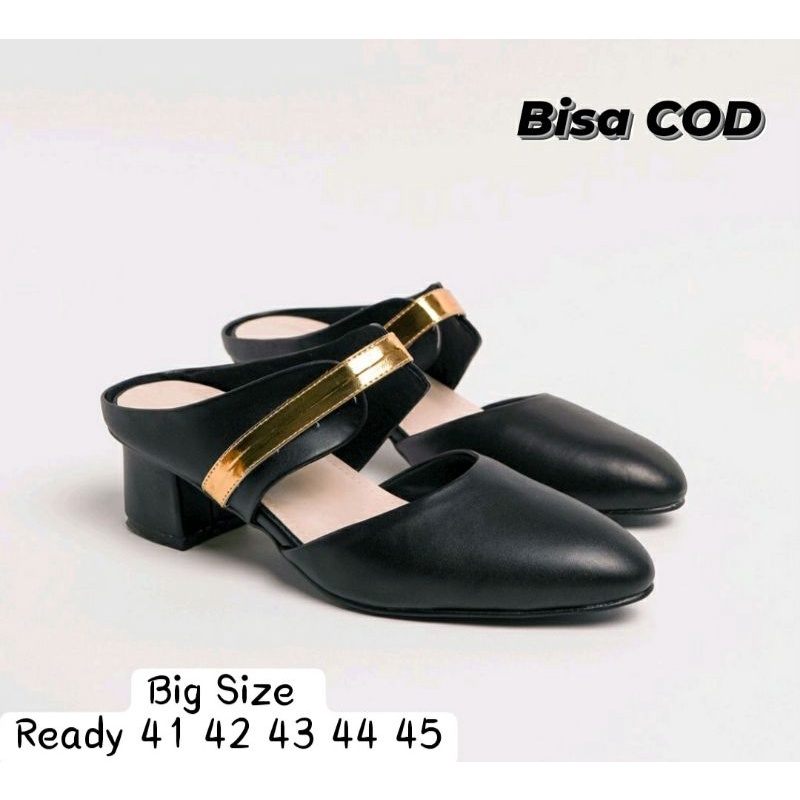 BUSTONG Wanita LANGKA / Sandal Higheels Formal Big Size 41-45 Higheels Ngantor Ukuran JUMBO Best Seller Hitam, 44