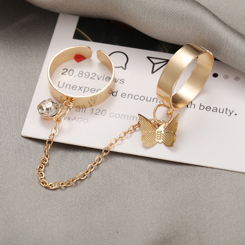 Hu Hu Hu Hu Hu Alat Bantu Pasang Kacamata♡ Set Cincin Knuckle Ring Adjustable Bahan Alloy Hias Berlian Imitasi Untuk Wanita