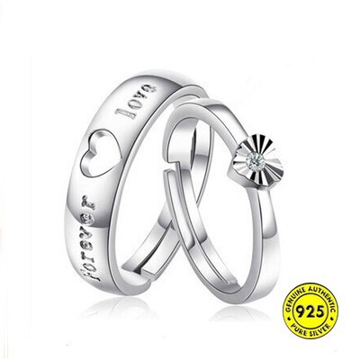 Cincin Model Terbuka Bahan S925 Silver Gaya Korea Untuk Pasangan