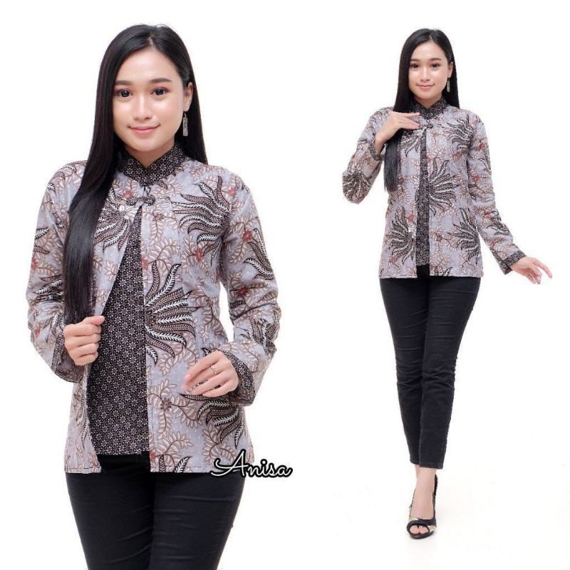 tey-17 Batik Wanita ASJ SA HRB026 Kenogo Kemeja Tosca Pendek-Model 3