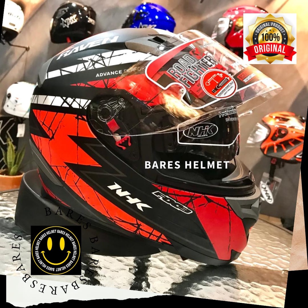 Helm Nhk Rx9 Raven Black Red Orange Doff Full Face Double Visor