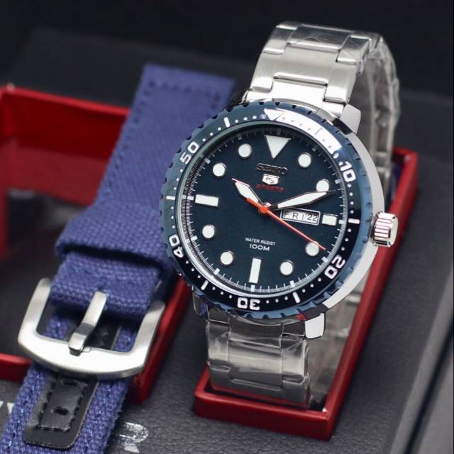 JAM TANGAN PRIA SEIKO DIVER TANGHAL HARI AKTIF FREE STRAP CANVAS