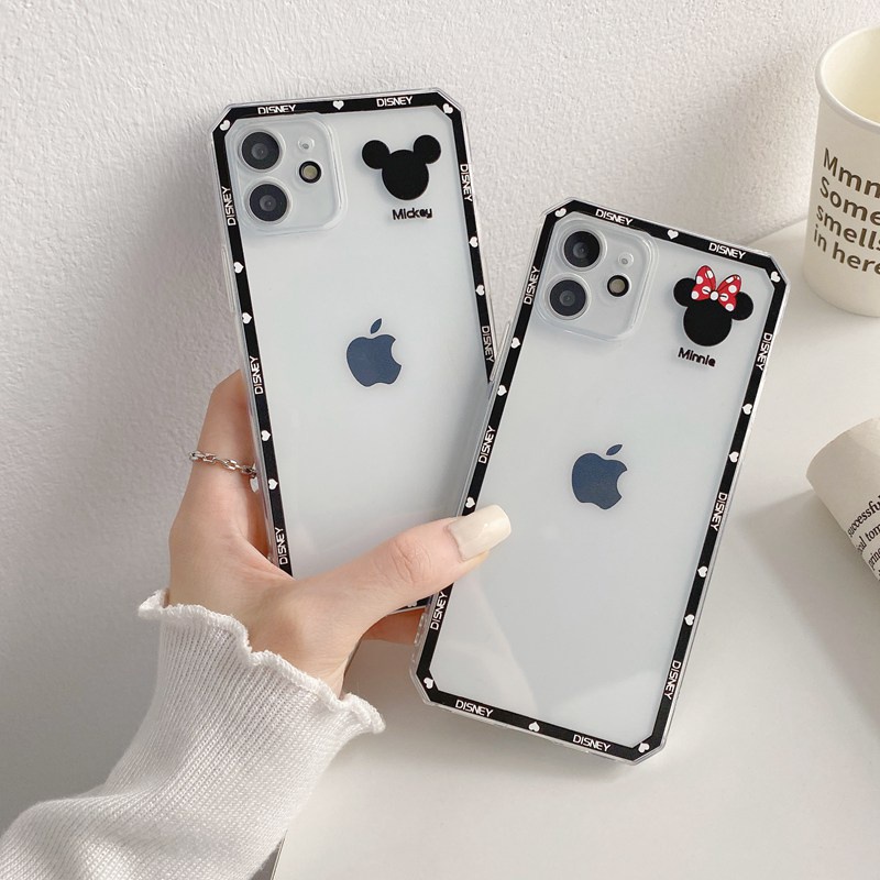 Cube Black Mickey &amp; Minnie Soft Case OPPO A31 A9 A5 A53 A33 2020 A3S Realme C1 F9 Pro F11 A52 A92 A54 A93 A74 A15 A15S Reno 5 6 4F 5F Clear Casing VIVO Y11 Y12 Y12i Y15 Y17 Y20 Y12S Y50 Y30 S1 V20 SE V21 Y19