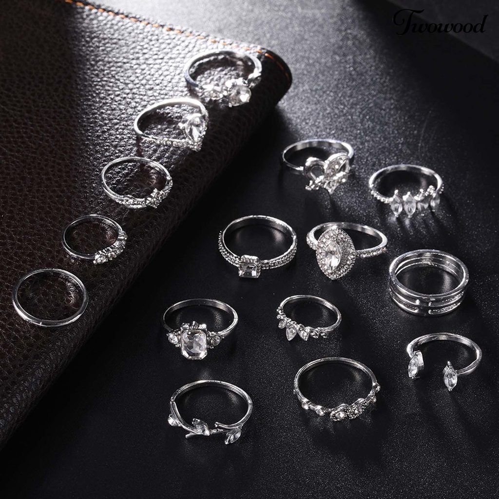 15pcs / Set Cincin Berlian Imitasi Bahan Alloy Untuk Harian