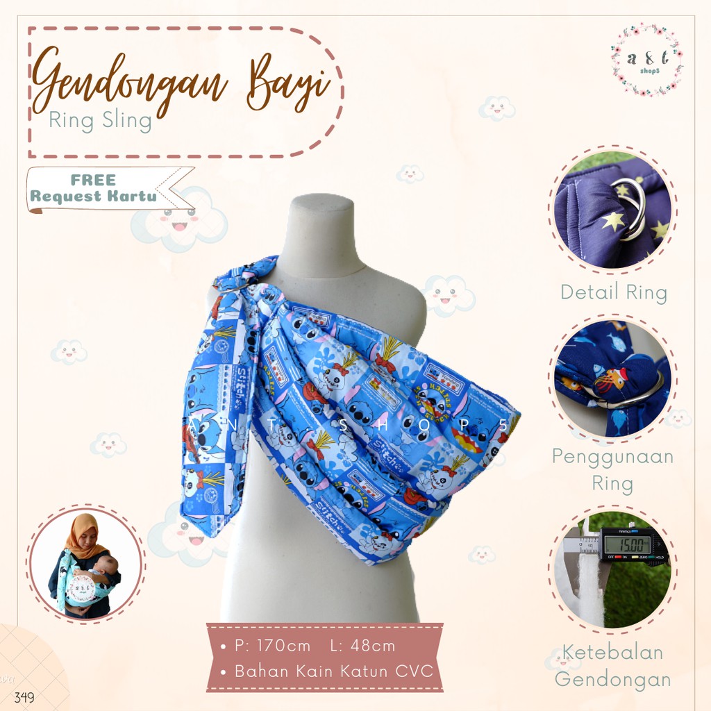 Gendongan Bayi Samping Motif Lilo & Stitch | Gendongan Kado Lahiran | Perlengkapan Bayi dan Ibu