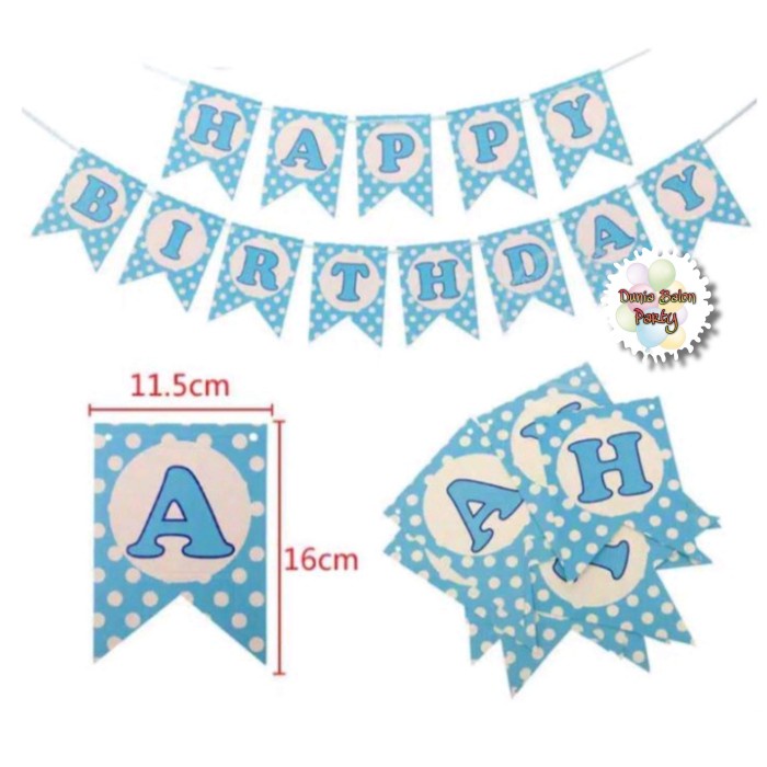 Banner Happy Birthday / Bunting Flag Happy Birthday Polkadot Biru