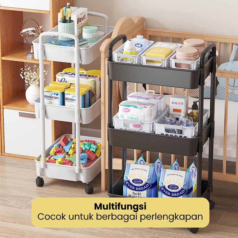 Megam Rak Troli Dorong Rak Dapur Roda Tempat Penyimpanan Peralatan Dapur Serbaguna Rack Troley HRK506-2